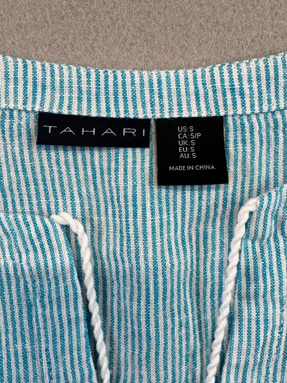 Tahari Blue Striped Sleeveless Tunic swimsuit Cover Up with Tassel Hem, Small - Picture 7 of 7